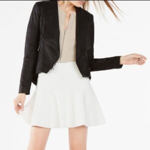 BCBGMAXAZRIA black genuine soft leather draped collar jacket front zip size XXS.